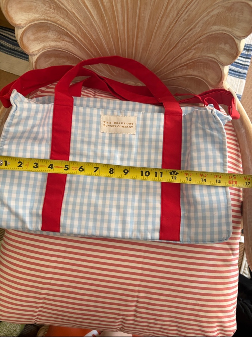 The Beaufort Bonnet Company Light Blue Gingham Tote with Red Straps - Picture 2 of 11